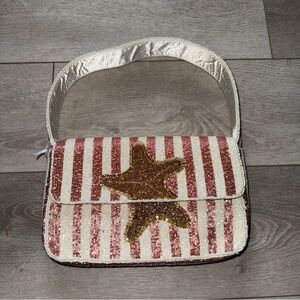 Viral Beaded Pink Stripe And Gold Starfish Shoulder Bag